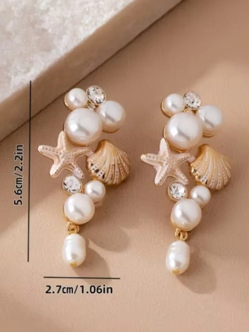 Bohemian Style Faux Pearl Starfish Shell Dangle Earrings